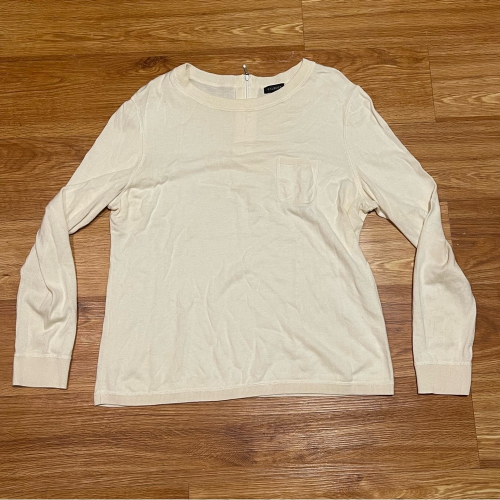 Talbots Ladies Pullover Crewneck Sweater with Rear Zipper Accent, Cream, Large